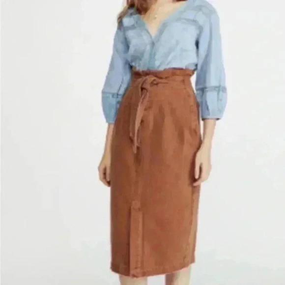 🆕Free People Belted Denim Midi Skirt Size 25 - Picture 2 of 5